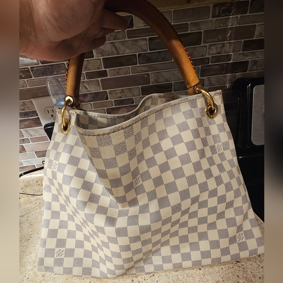 Louis Vuitton Handbags - Louis Vuitton Damier Azur Canvas Tote with Tan Leather Handles